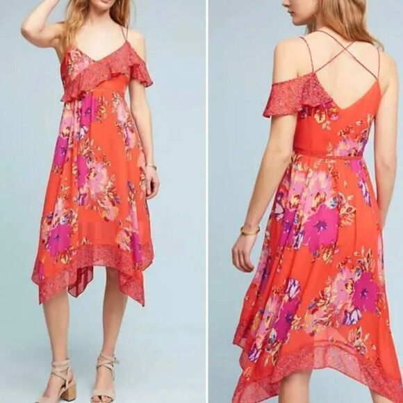 Anthropologie Maeve Grecia Orange Floral Dress - Picture 1 of 7